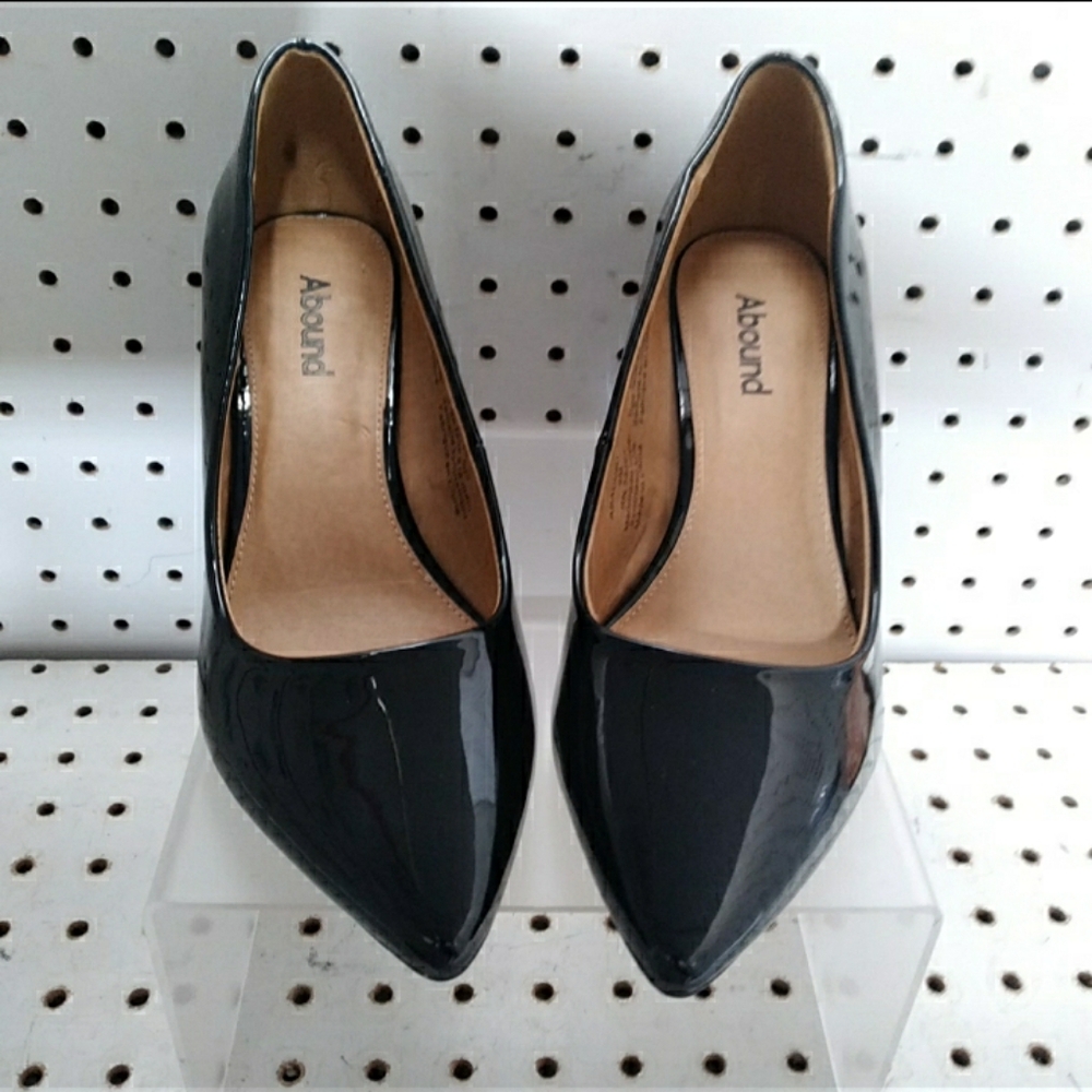 About | Black Shoes | Women's Patent Mid Block Heel Pump Pointy-toe Slip-on 8M